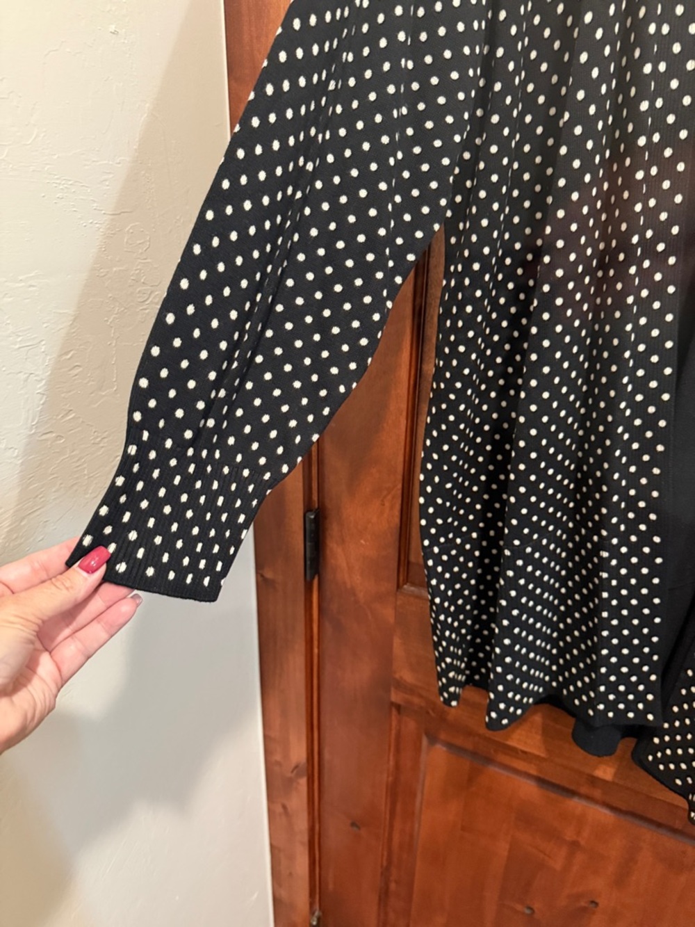 Black Polka Dot Open Cardigan by CeCe - Picture 3 of 6